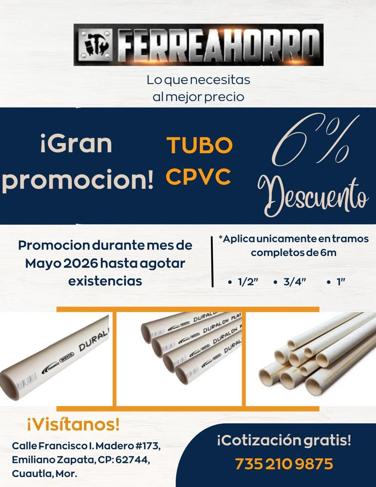 Tubería CPVC en promoción
